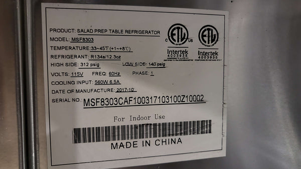 Atosa MSF8303 Prep Table Refrigerator