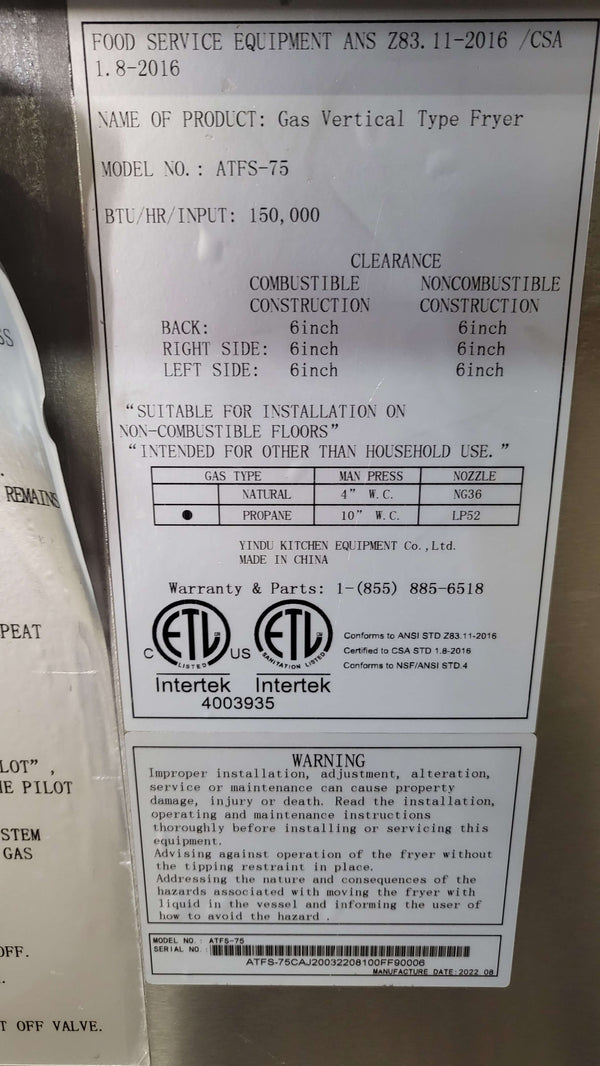 Atosa ATFS-75 Deep Fryer