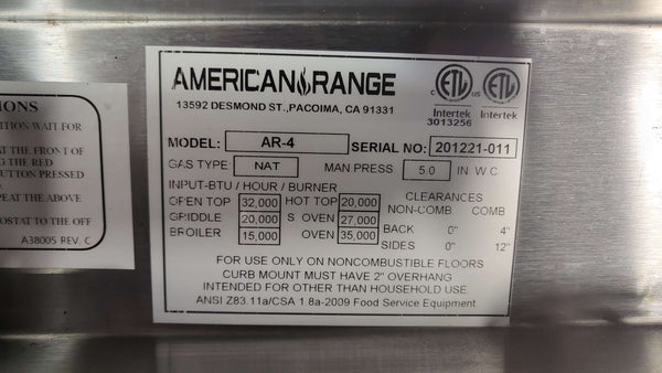 American Range AR-4 4 Burner Range