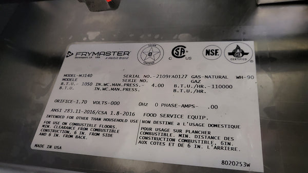 Frymaster MJ140 Gas Floor Fryer