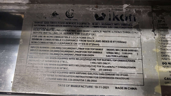 Ikon IR-6B-24RB-60 Range with Oven