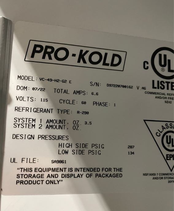 Pro-Kold VC-49-H2-G2 Door Refrigerator