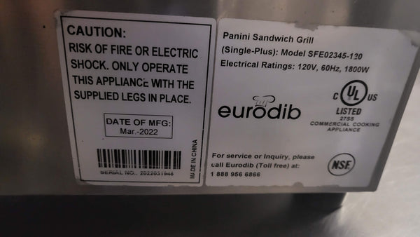 Eurodib SFE02345-120 Griddle Toaster