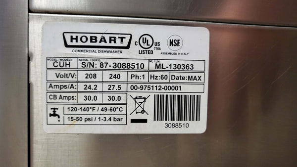 Hobart CUH Under Counter Dishwasher