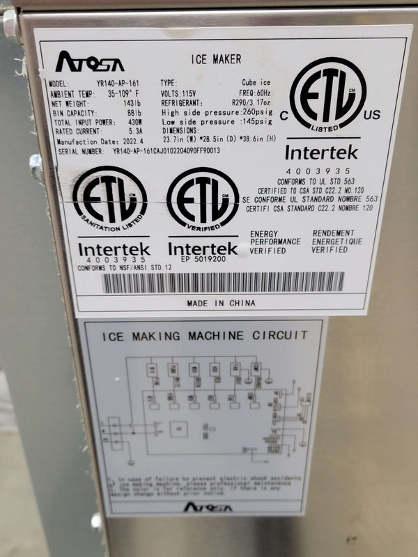 Atosa YR140-AP-161 Ice Machine