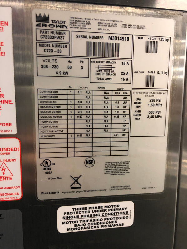 Taylor C723-33 Twin Twist Soft Serve Freezer