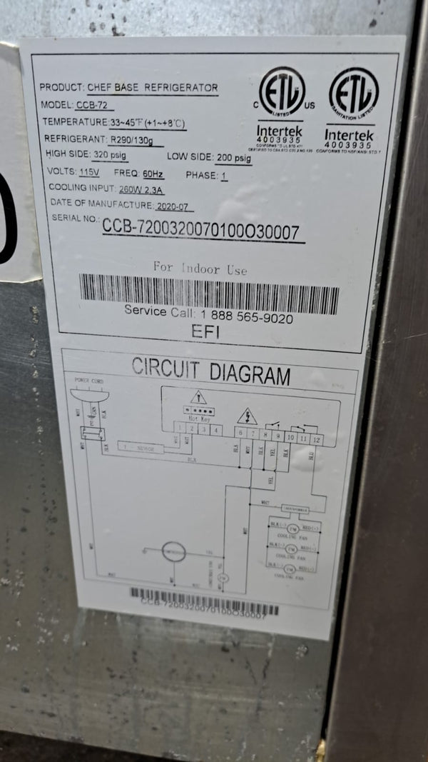 EFI CCB-72 Chef Base Refrigerator