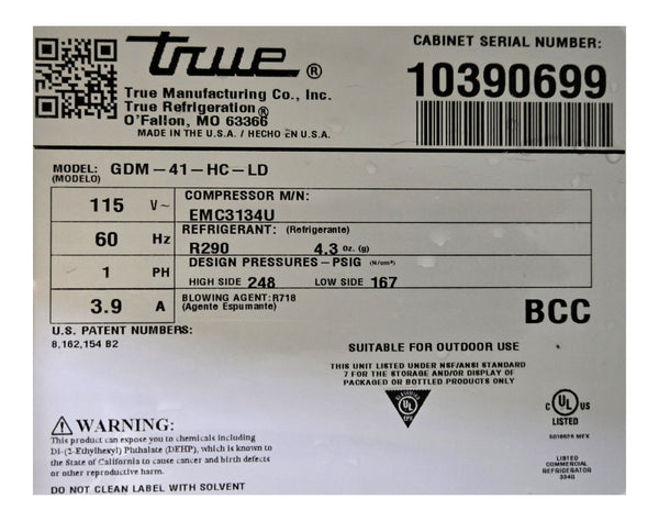 TRUE GDM-41-HC-LD 2 Sliding Glass Door Merchandiser Refrigerator