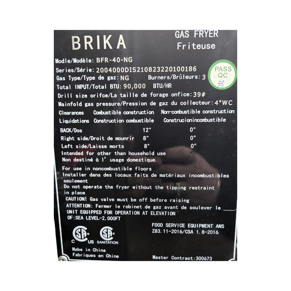 Brika BFR-40-NG Fryer - Natural Gas