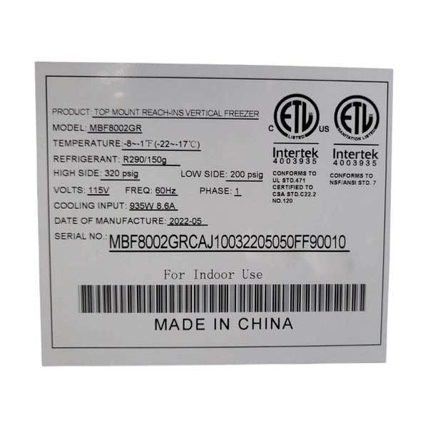 Atosa MBF8002GR Freezer - 2 Solid Door