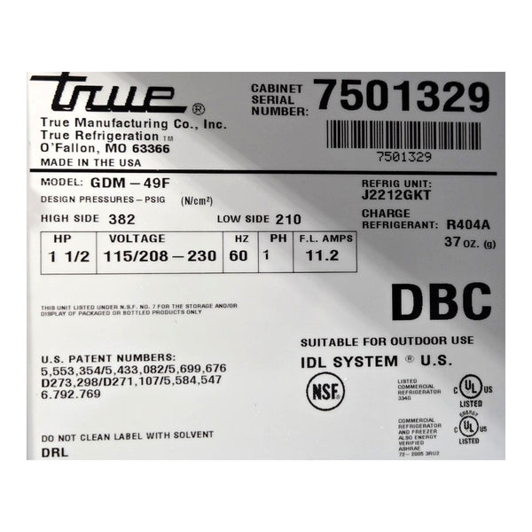 TRUE GDM49F Freezer - 2 Glass Door - Refurbished