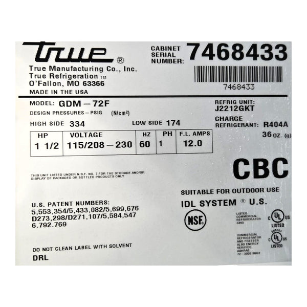 TRUE GDM-72F Upright Freezer - 3 Glass Door - Cosmetic Scratch Left Side