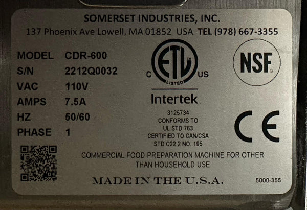 Somerset CDR-600 Dough Sheeter