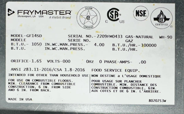 Frymaster GF14SD Fryer