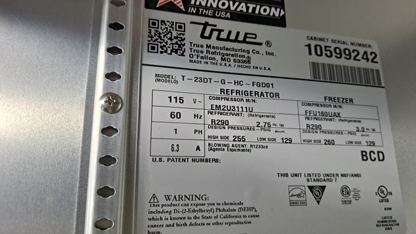 True - T-23DT-G-HC~FGD01 - Freezer -1 Section - 2 Stacked Glass Doors - 30 Inch