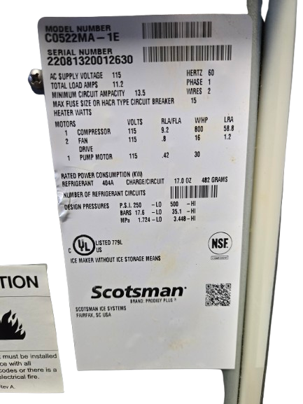 Scotsman C0522MA-1E Modular Medium Cube Ice Machine - 475lbs per 24hrs