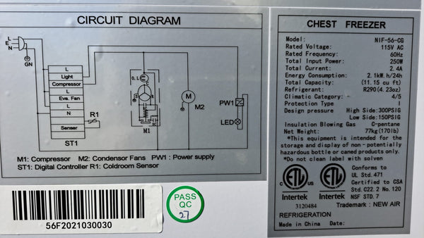 New Air NIF-56-CG 56in Curved Glass Island Freezer