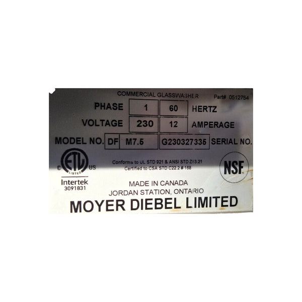Moyer Diebel DF M7.5 Glasswashing Machine