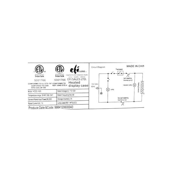 EFI HCGS-1426 Countertop Hot Show Case