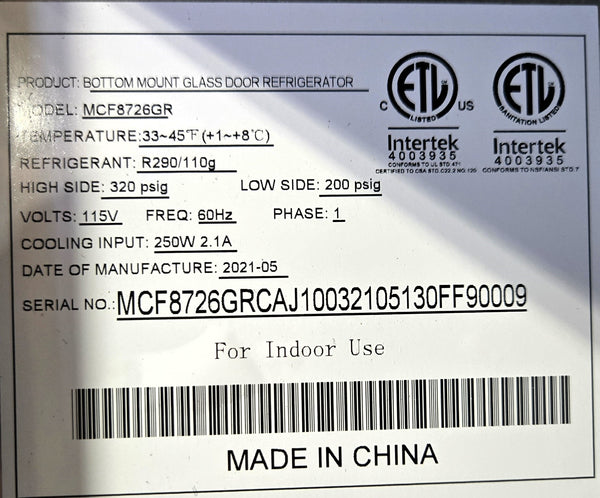 Atosa MCF8726GR Refrigerator Merchandiser