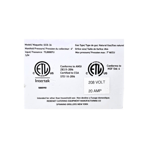 Spinning Grillers GCB-36 Spinning Rotisserie Kebab Grill - Natural Gas