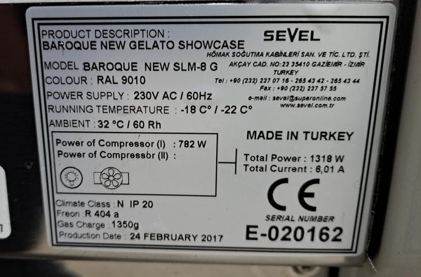 Sevel Baroque New SLM- 8 Pan Gelato Case
