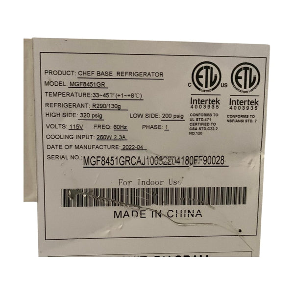 Atosa MGF8451GR - Refrigerated Chef Base - Cosmetic Scratches