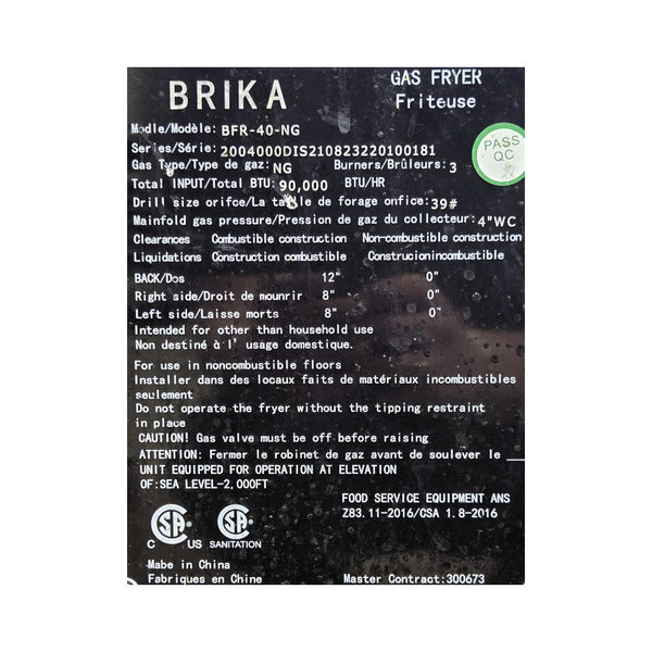 Brika BFR-40-NG 40lb Deep Fryer - Natural Gas