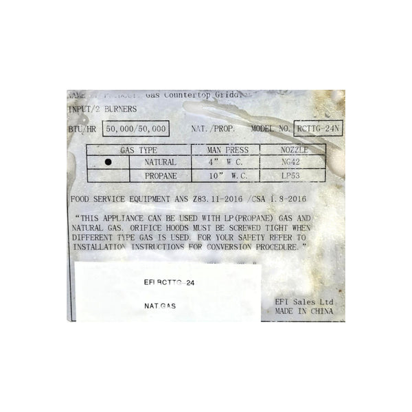 EFI RCTTG-24N Natural Gas Thermostat Griddle - 24 Inch