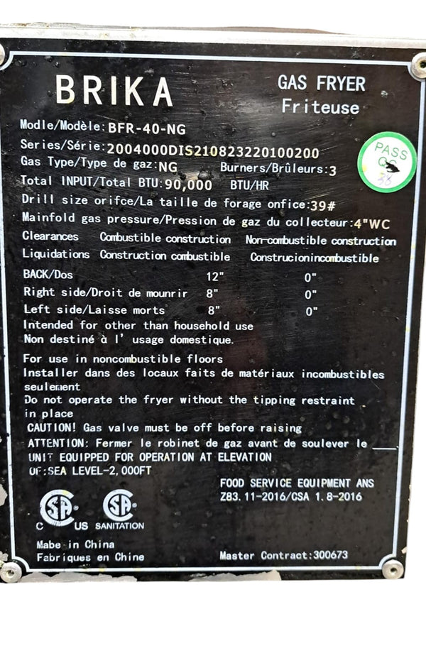 Brika BFR-40-NG 40 Lb Floor Tube Fired Natural Gas Fryer