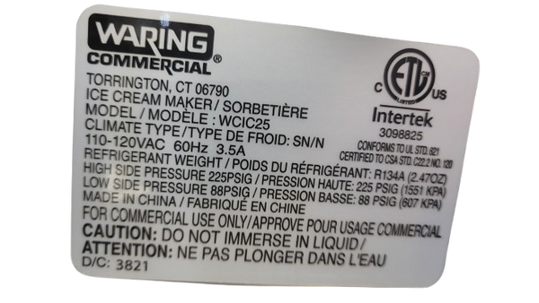 Waring WCIC25 Quart Compressor Ice Cream Maker