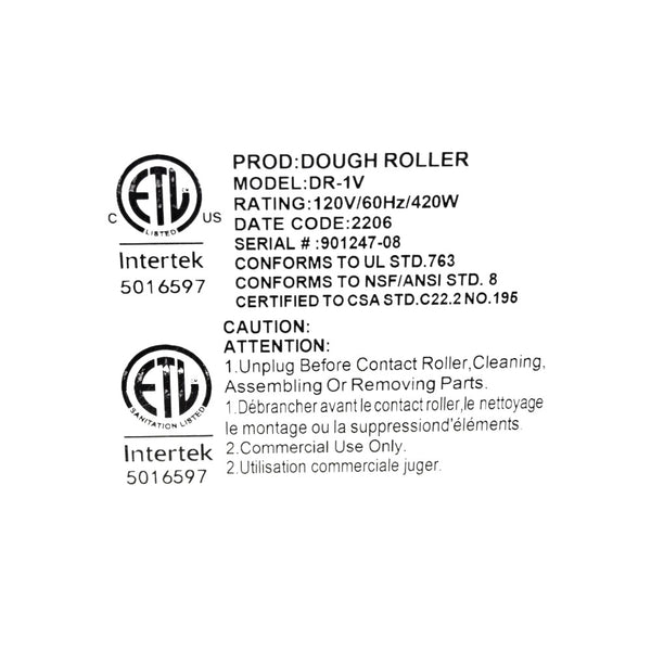 Omcan DR-1V Dough Roller