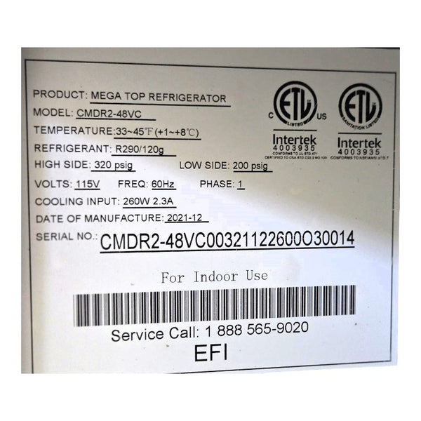 EFI CMDR2-48-VC Mega Top Refrigerator