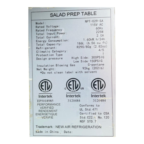 New Air - NPT-029-MSA - Refrigerated Prep Table - 1 Solid Door - 29 Inch