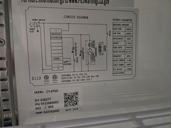 EFI 27 inch Single Glass Door Display Refrigerator CI-27GD