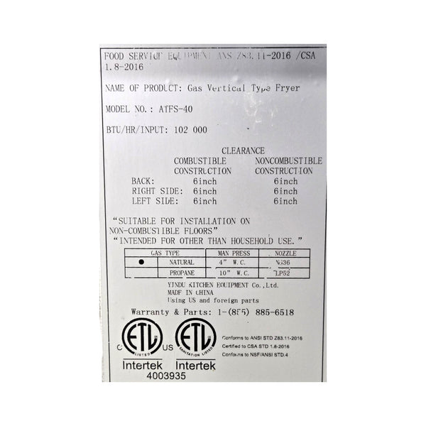 Atosa ATFS-40 40lb Deep Fryer - Natural Gas