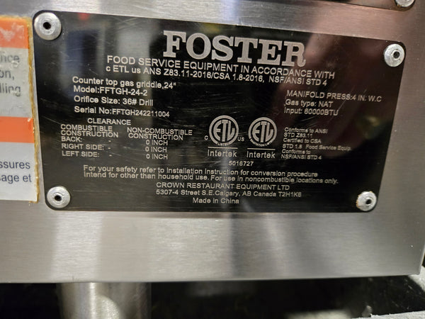 Foster FFTGH-24-2 Countertop Gas Griddle