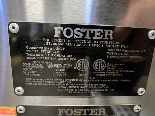 Foster FFTGH-24-2 Countertop Gas Griddle