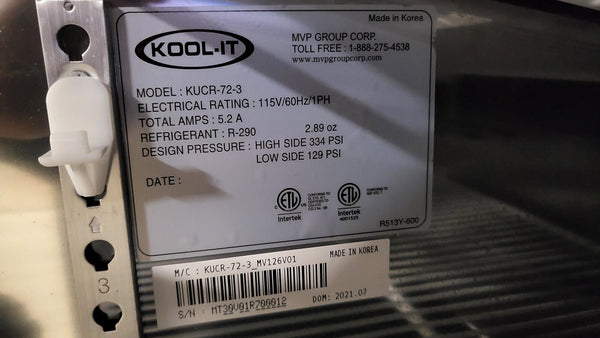 Kool-It KUCR-72-3 Under counter refrigerator