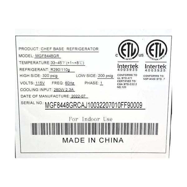 Atosa MGF8448GR Refrigerated Chef Base - 36 inch - 2 Drawer