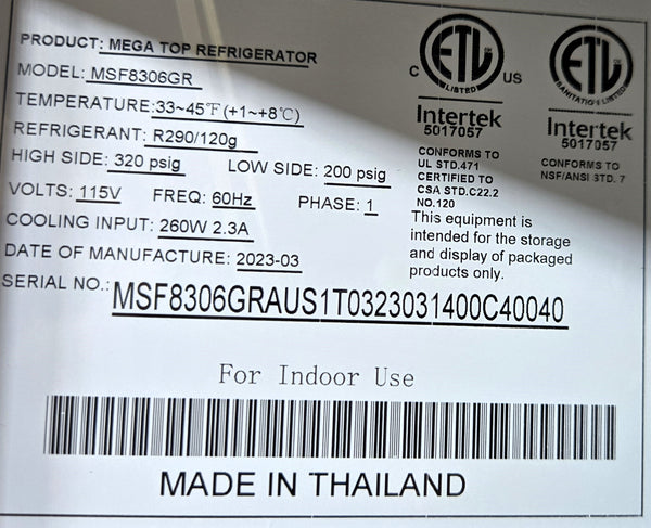 Atosa MSF8306GR Sandwich Prep Refrigerator