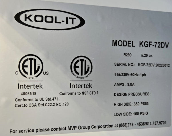 MVP Group KGF-72DV Freezer - 3 Glass Door