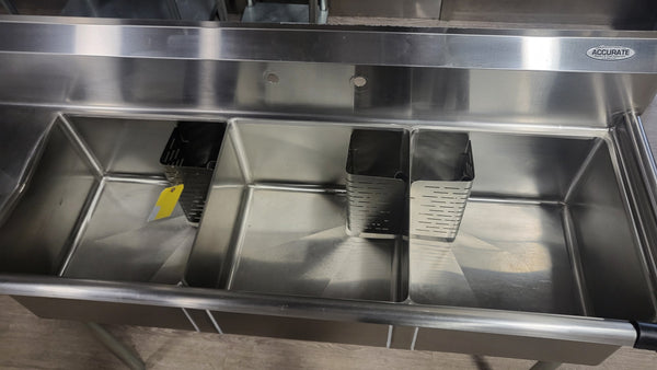 "Omcan 18x21" Three Compartment Corner Drain Pot Sink""