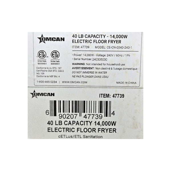 Omcan CE-CN-0040-240-1 Fryer - 40Lb capacity