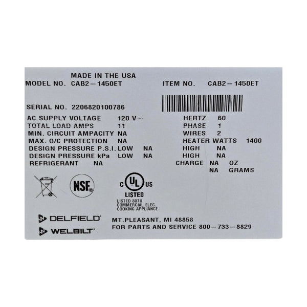 Delfield CAB2-1450ET Plate Warmer