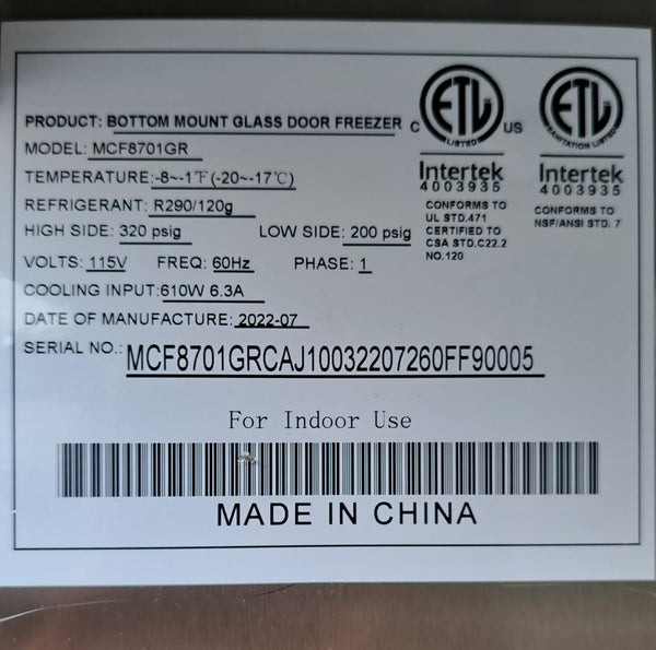 Atosa - MCF8701GR - Freezer - 1 Glass Door - 27 Inch