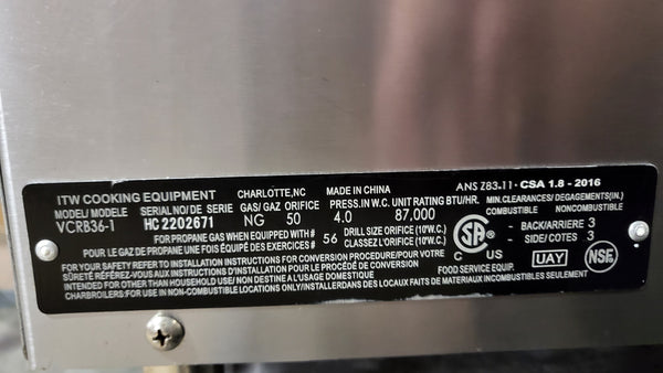 Vulcan VCRB36 Natural Gas Heavy-Duty Radiant Charbroiler