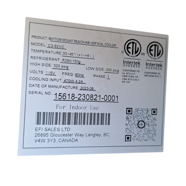 EFI C3-82VC Refrigerator - 3 Solid Door - 82''