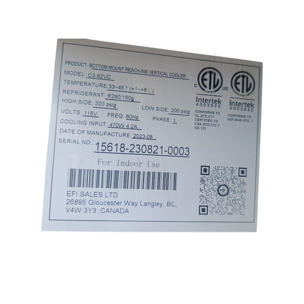 EFI C3-82VC Refrigerator - 3 Solid Door