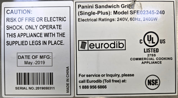 Eurodib SFE02345-240 Panini Grill